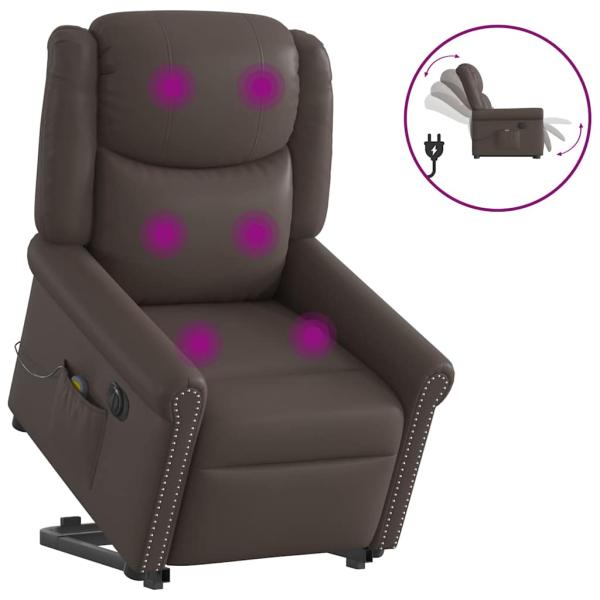 Massagesessel mit Aufstehhilfe Elektrisch Glänzend Braun