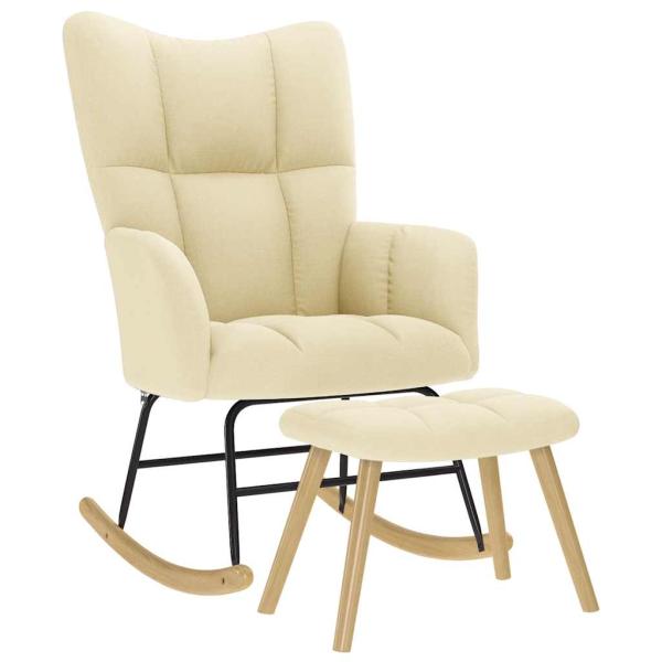 ARDEBO.de - Schaukelsessel mit Hocker Creme Stoff