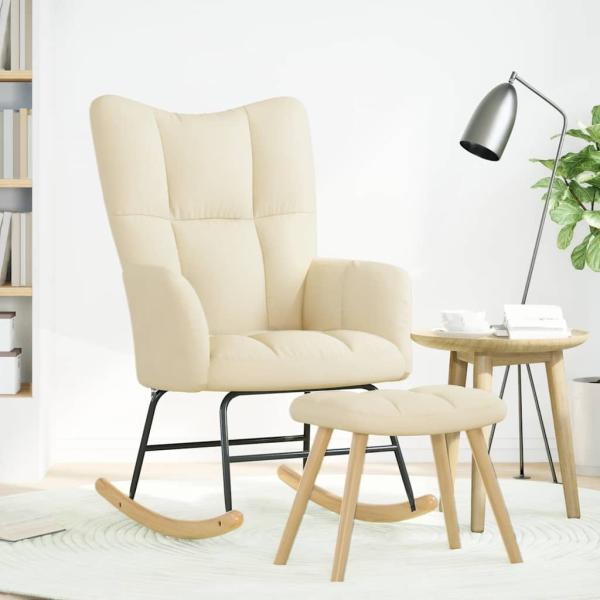Schaukelsessel mit Hocker Creme Stoff