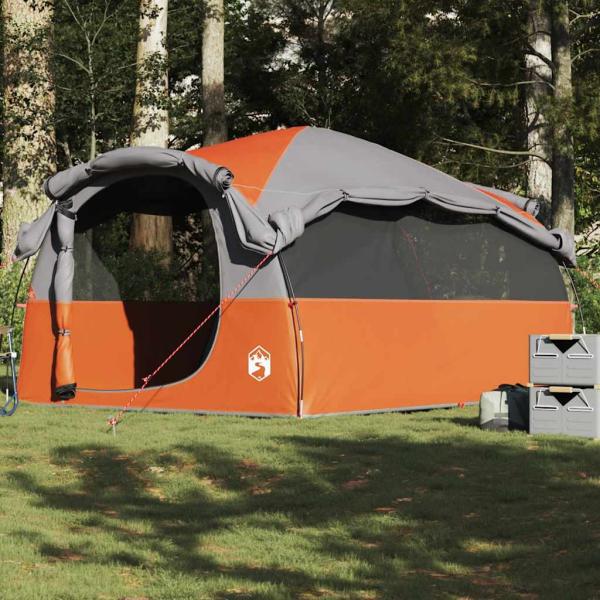 ARDEBO.de - Tunnel-Familienzelt 6 Personen Grau und Orange Wasserdicht