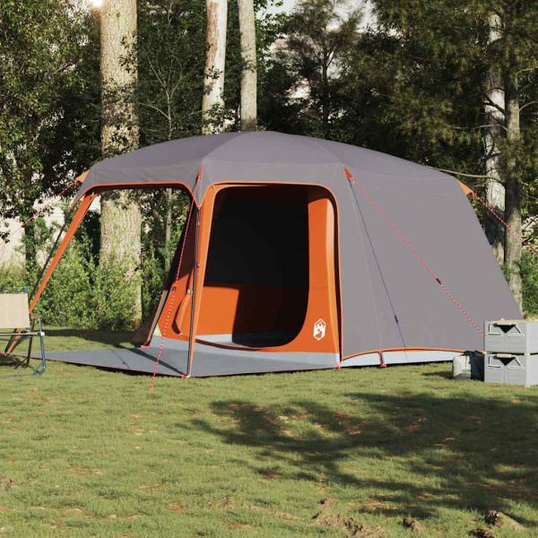 ARDEBO.de - Campingzelt mit Vorzelt 5 Personen Grau und Orange Wasserdicht