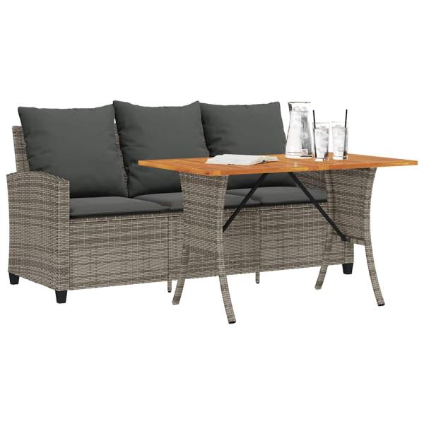 ARDEBO.de - Gartensofa 3-Sitzer mit Kissen & Tisch Grau Poly Rattan