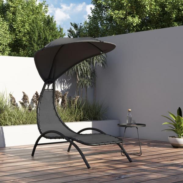 ARDEBO.de - Sonnenliege mit Dach Dunkelgrau 167x80x195 cm Stoff & Stahl