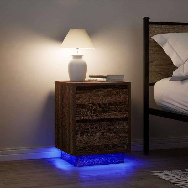 Nachttisch mit LED-Leuchten Braun Eichen-Optik 38x34x50 cm