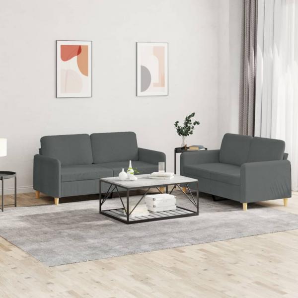 ARDEBO.de - 2-tlg. Sofagarnitur mit Kissen Dunkelgrau Stoff