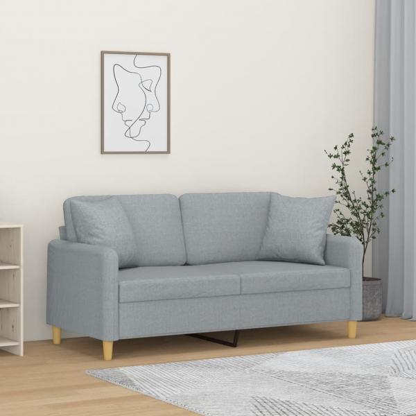 ARDEBO.de - 2-Sitzer-Sofa mit Zierkissen Hellgrau 140 cm Stoff