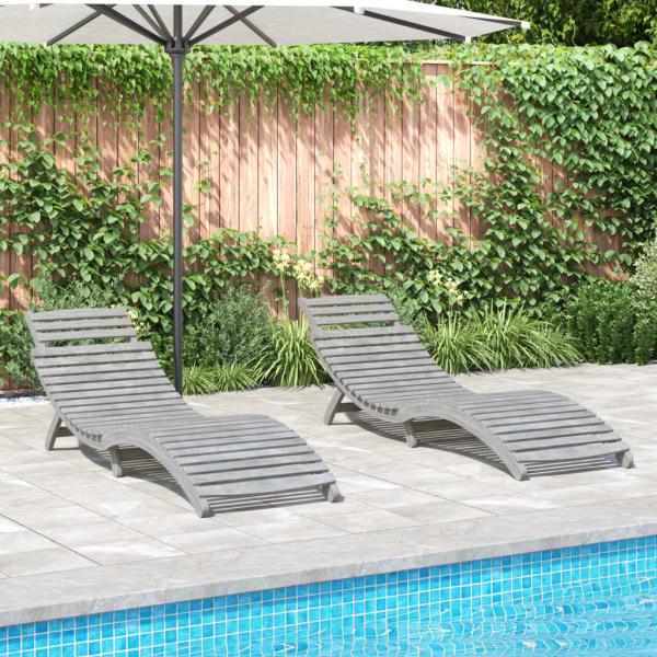 ARDEBO.de - Sonnenliegen 2 Stk. Grau 184x55x64 cm Massivholz Akazie