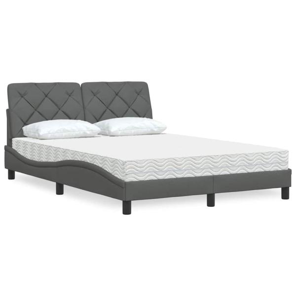 ARDEBO.de - Bett mit Matratze Dunkelgrau 140x190 cm Stoff