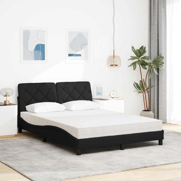 Bett mit Matratze Schwarz 140x190 cm Stoff