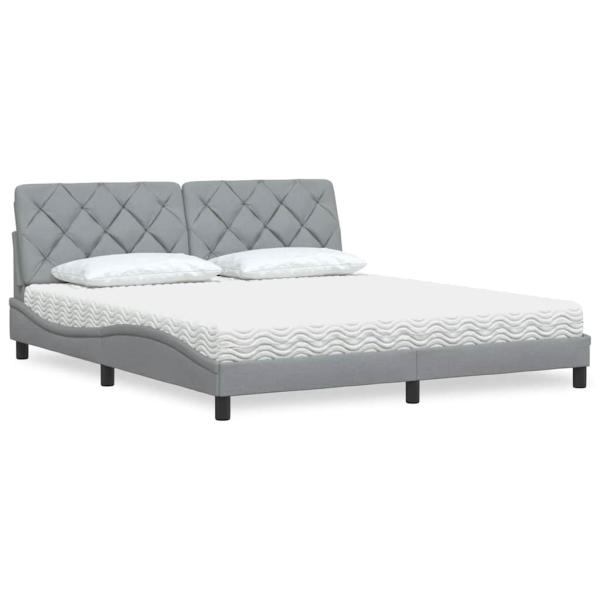 ARDEBO.de - Bett mit Matratze Hellgrau 180x200 cm Stoff