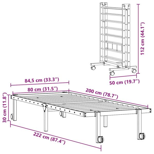 Bettgestell ohne Matratze Klappbar Schwarz 80x200 cm Stahl