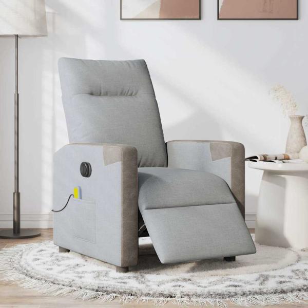 Massagesessel Elektrisch Hellgrau Stoff