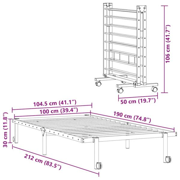 Bettgestell ohne Matratze Klappbar Schwarz 100x190 cm Stahl