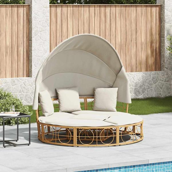 ARDEBO.de - Outdoor-Loungebett mit Dach und Kissen Poly Rattan