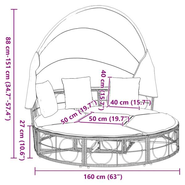 Outdoor-Loungebett mit Dach und Kissen Poly Rattan
