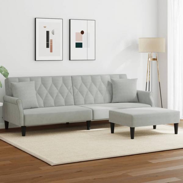 ARDEBO.de - Schlafsofa 2-Sitzer mit Kissen und Fußhocker Hellgrau Samt
