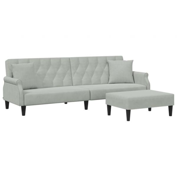 Schlafsofa 2-Sitzer mit Kissen und Fußhocker Hellgrau Samt