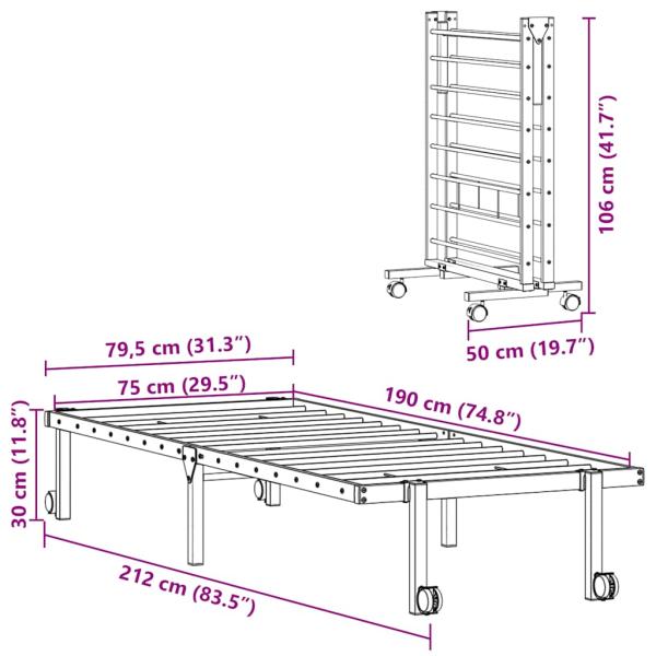 Bettgestell ohne Matratze Klappbar Schwarz 75x190 cm Stahl