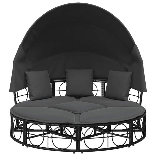 Outdoor-Loungebett mit Dach und Kissen Schwarz Poly Rattan