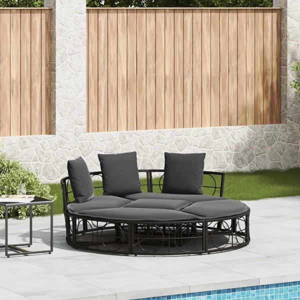 ARDEBO.de - Outdoor-Loungebett ohne Dach Schwarz Poly Rattan