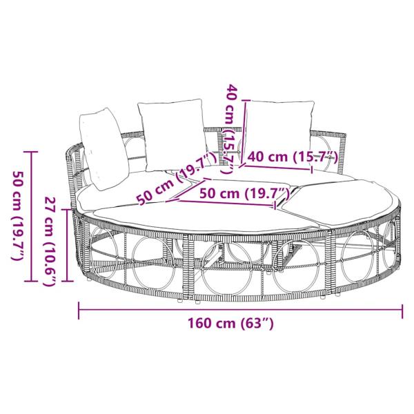 Outdoor-Loungebett ohne Dach Schwarz Poly Rattan