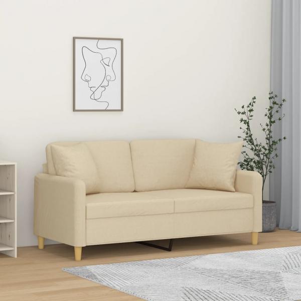 ARDEBO.de - 2-Sitzer-Sofa mit Zierkissen Creme 140 cm Stoff