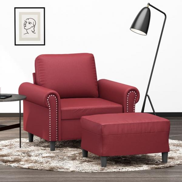 ARDEBO.de - Sessel mit Hocker Weinrot 60 cm Kunstleder