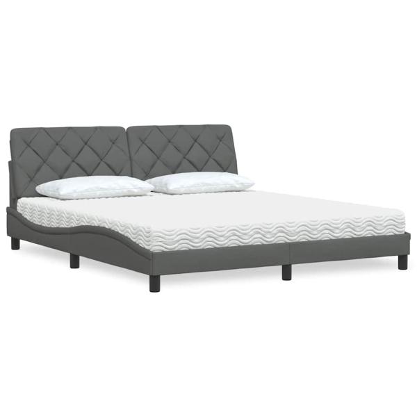 ARDEBO.de - Bett mit Matratze Dunkelgrau 180x200 cm Stoff