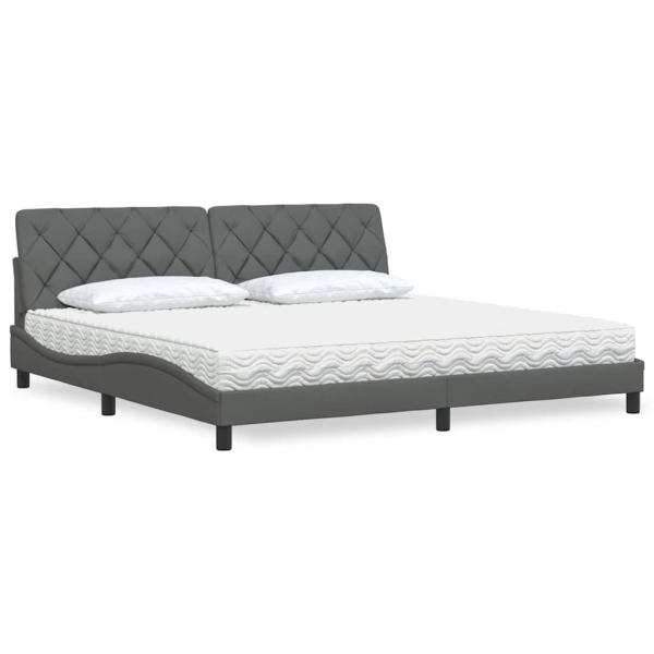 ARDEBO.de - Bett mit Matratze Dunkelgrau 200x200 cm Stoff