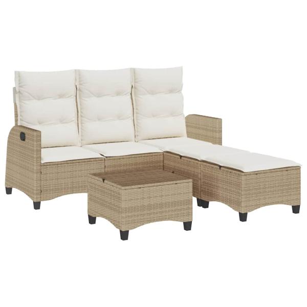 3-tlg. Garten-Sofagarnitur mit Kissen L-Form Beige Poly Rattan