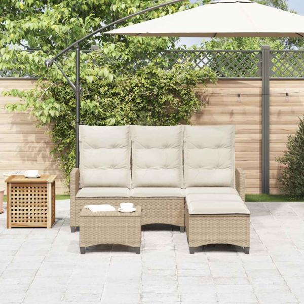 3-tlg. Garten-Sofagarnitur mit Kissen L-Form Beige Poly Rattan