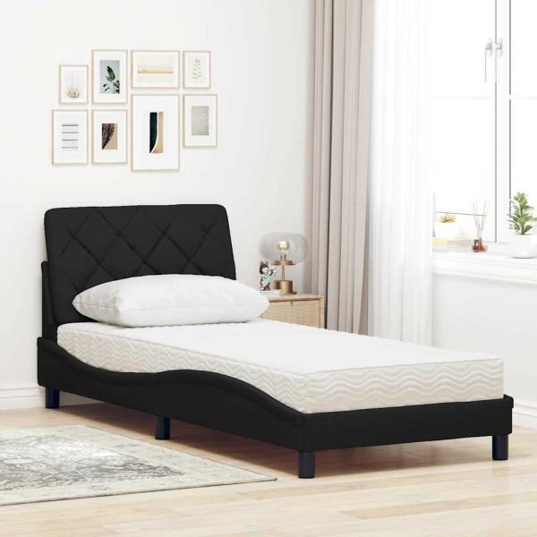 Bett mit Matratze Schwarz 90x200 cm Stoff