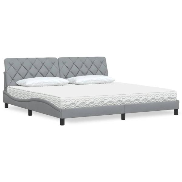 ARDEBO.de - Bett mit Matratze Hellgrau 200x200 cm Stoff