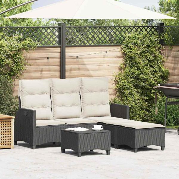 ARDEBO.de - 3tlg. Garten-Sofagarnitur mit Kissen L-Form Schwarz Poly Rattan