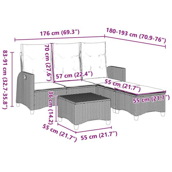 3tlg. Garten-Sofagarnitur mit Kissen L-Form Schwarz Poly Rattan
