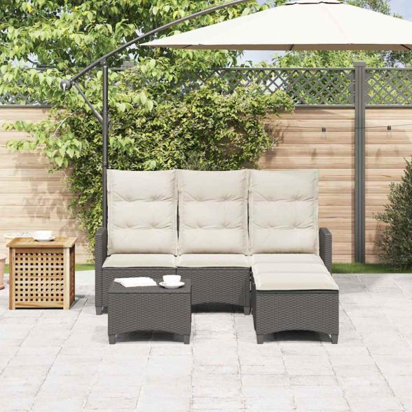 3tlg. Garten-Sofagarnitur mit Kissen L-Form Schwarz Poly Rattan