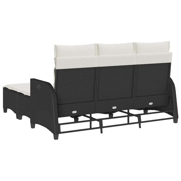 3tlg. Garten-Sofagarnitur mit Kissen L-Form Schwarz Poly Rattan