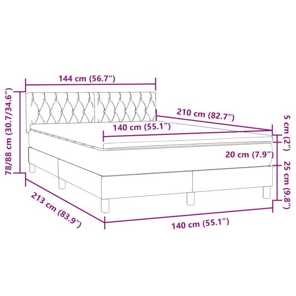 Boxspringbett mit Matratze Hellgrau 140x210 cm Samt