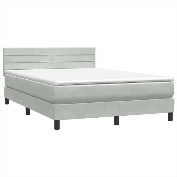 Boxspringbett mit Matratze Hellgrau 140x210 cm Samt