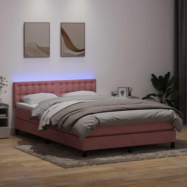 ARDEBO.de - Boxspringbett mit Matratze Rosa 140x220 cm Samt