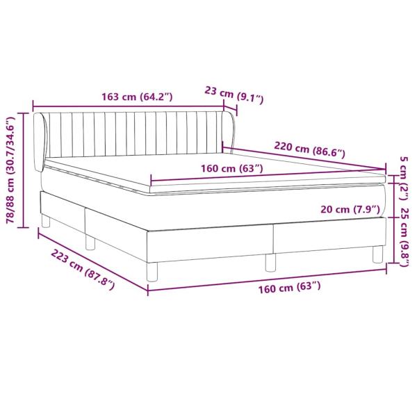 Boxspringbett mit Matratze Hellgrau 160x220 cm Samt