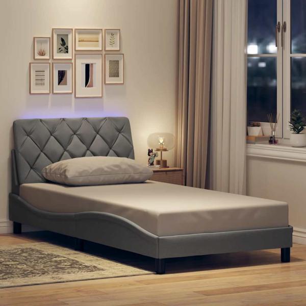 ARDEBO.de - Bettgestell mit LED ohne Matratze Hellgrau 100x200 cm Stoff