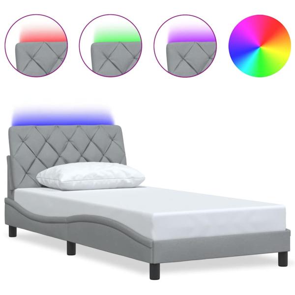 Bettgestell mit LED ohne Matratze Hellgrau 100x200 cm Stoff