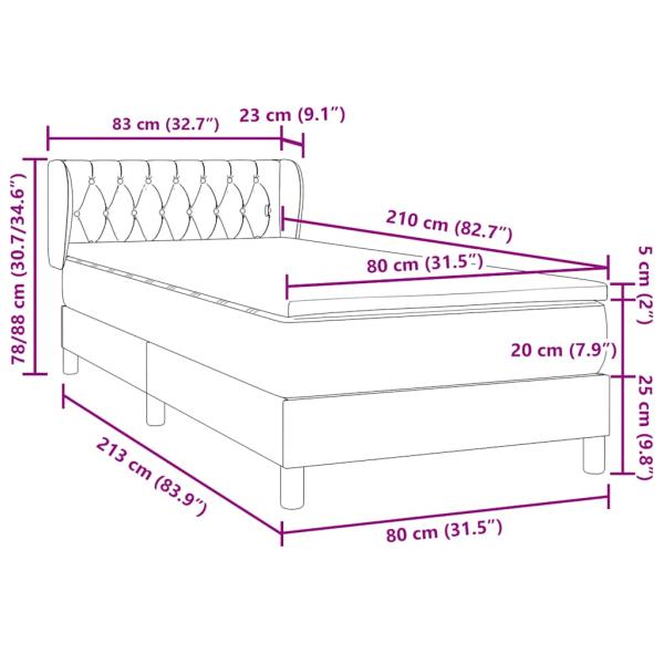 Boxspringbett mit Matratze Dunkelblau 80x210 cm Samt