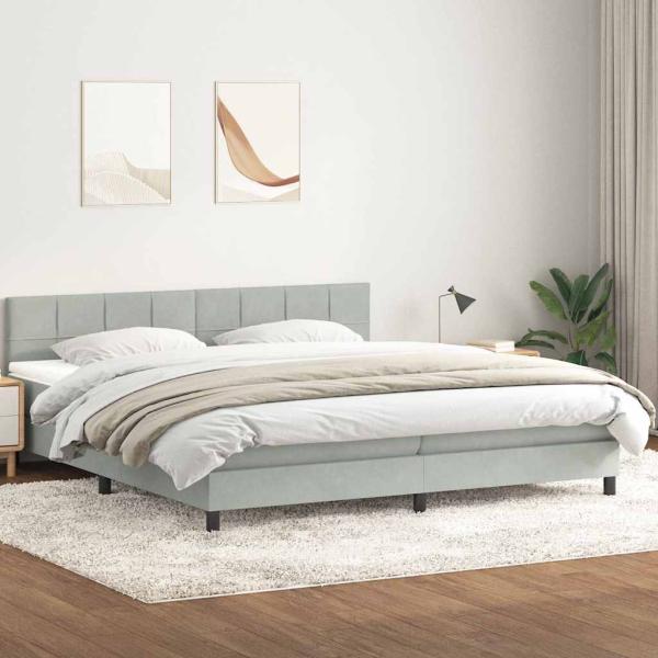 ARDEBO.de - Boxspringbett mit Matratze Hellgrau 180x220 cm Samt