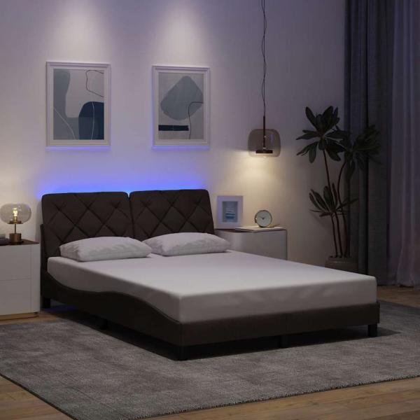 ARDEBO.de - Bettgestell mit LED ohne Matratze Dunkelbraun 120x200 cm Stoff