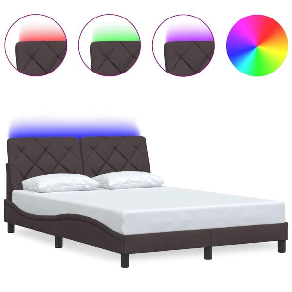 Bettgestell mit LED ohne Matratze Dunkelbraun 120x200 cm Stoff