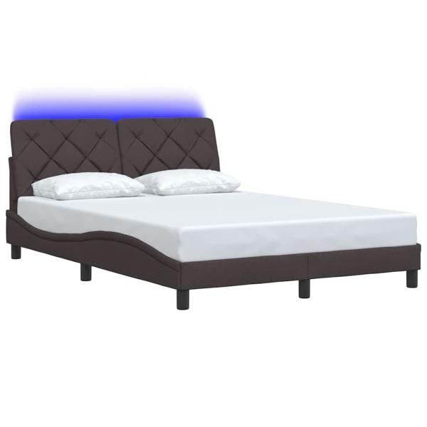 Bettgestell mit LED ohne Matratze Dunkelbraun 120x200 cm Stoff