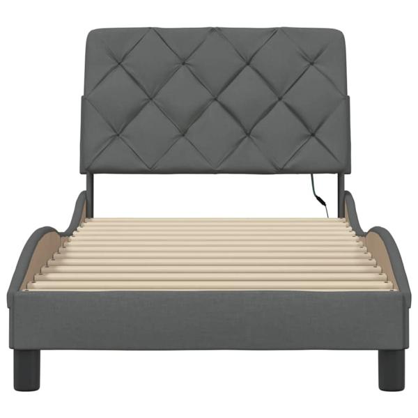 Bettgestell mit LED ohne Matratze Dunkelgrau 90x190 cm Stoff