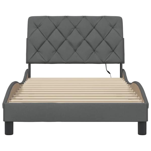 Bettgestell mit LED ohne Matratze Dunkelgrau 100x200 cm Stoff